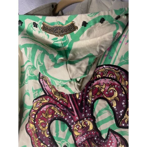 Rebel Spirit A Royal Way of Life Embroidered Rhinestones Zip Up Hoodie - Picture 6 of 8